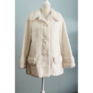 White Vintage Faux Lambswool and Fur Jacket by Rus